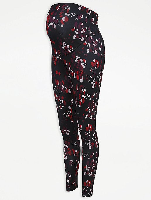 Burgundy Animal Print Maternity Sports leggings