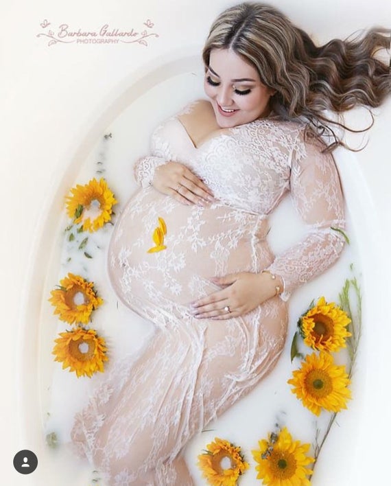 Transparent Lace Maternity Photo Shoot Gown