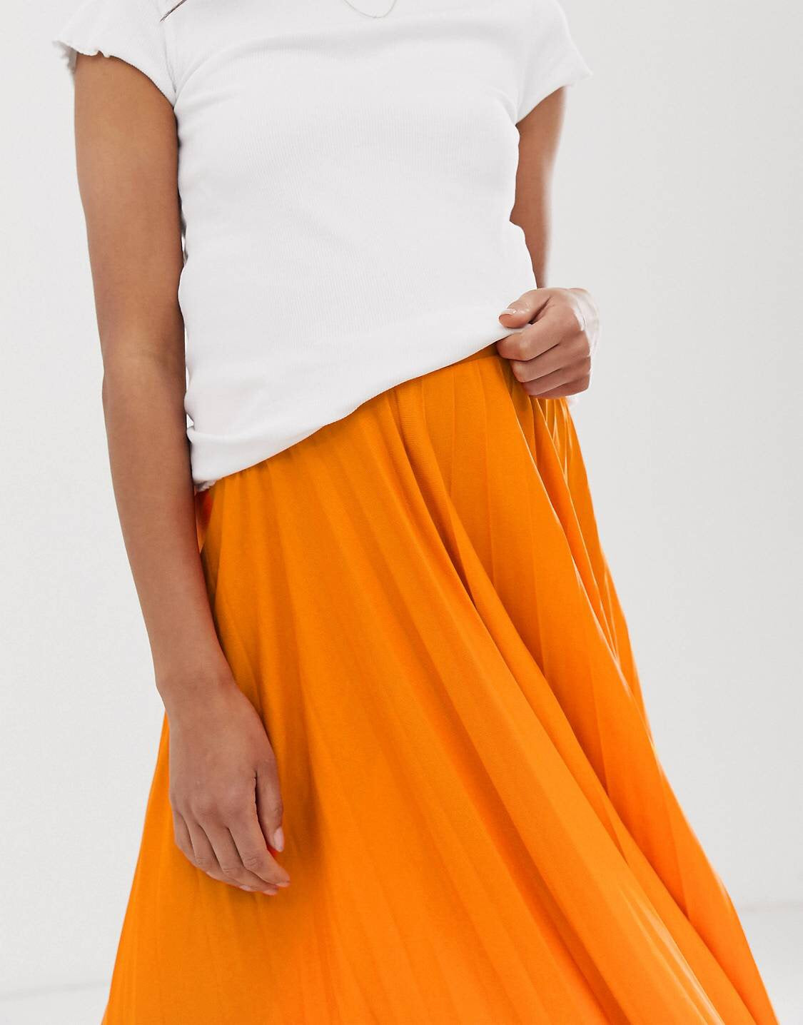 Orange Pleated Maternity Skirt