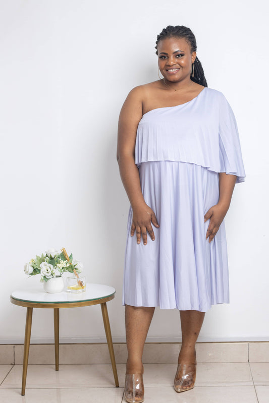 Lilac One Shoulder Pleated Maternity Dress