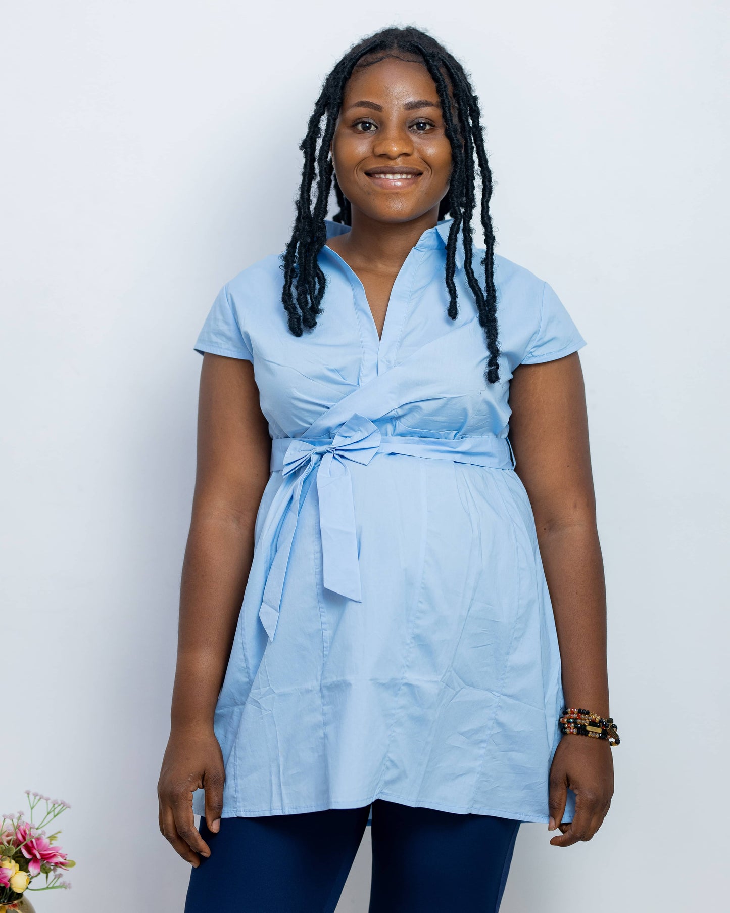 Short Sleeve Maternity/Nursing Belted Shirt