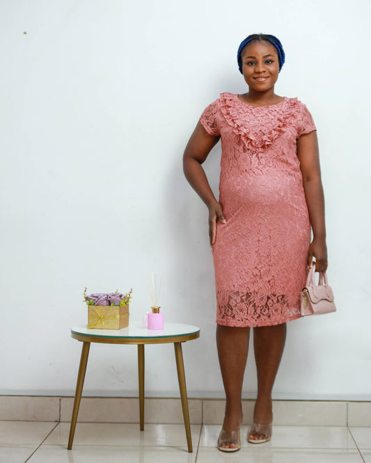 Dusky Rose Stretch Lace Maternity Dress