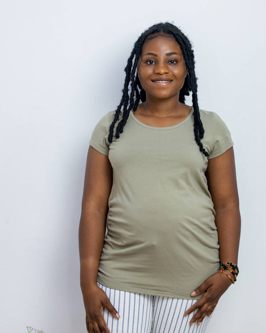 Round Neck Ruched Side Maternity T-Shirt