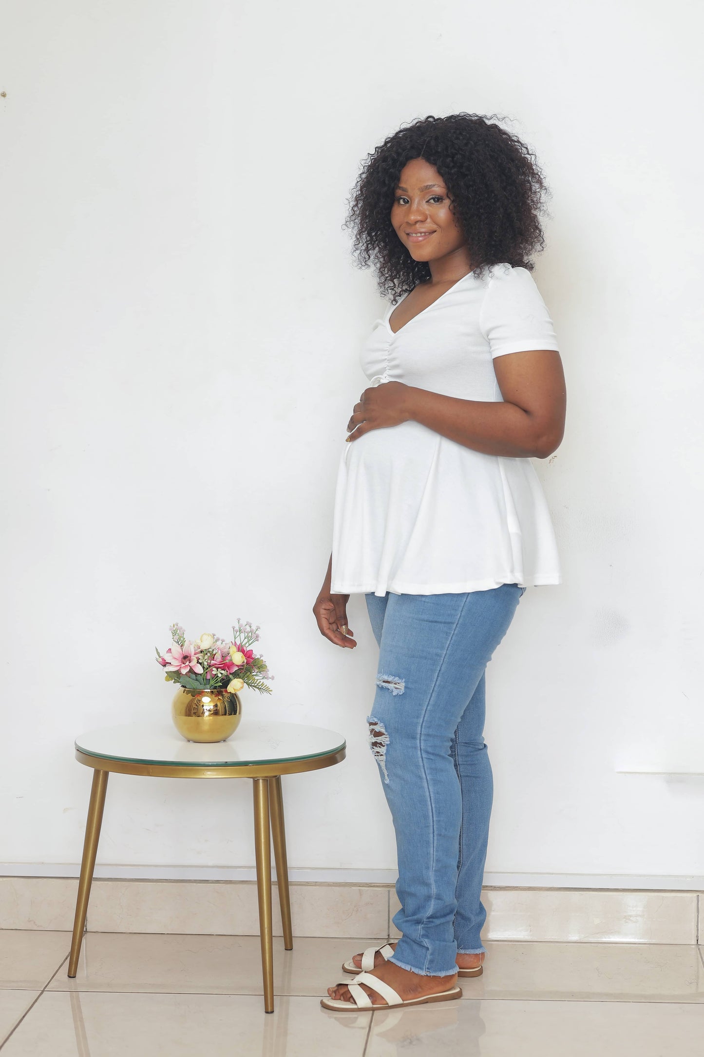 White V-neck Peplum Maternity Top