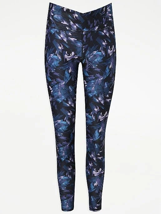 Blue Mixed Print Maternity Sports Leggings