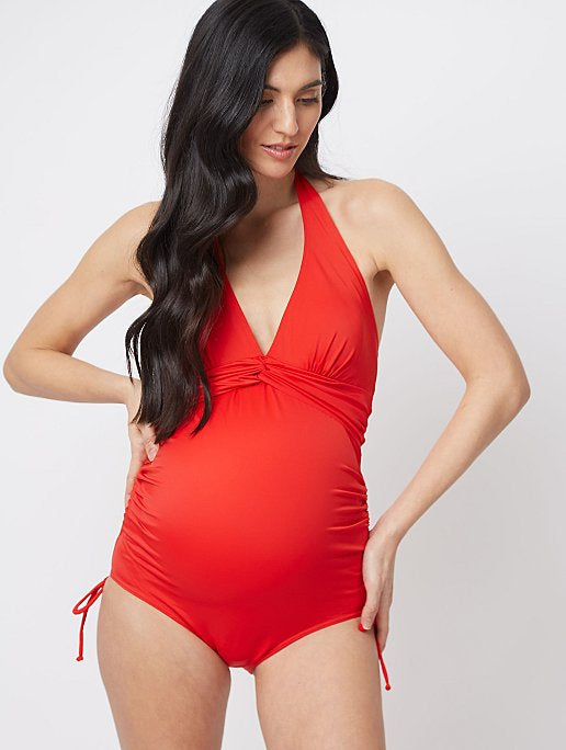 Halter Neck Red Maternity Swimsuit