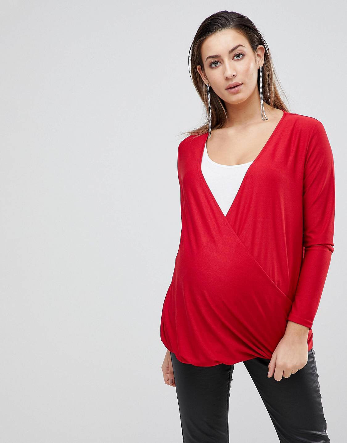 Red 3/4 Sleeve Wrap Over Maternity/Nursing Top