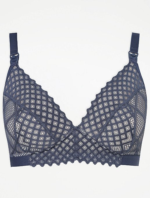 Grey Geometric Lace Nursing Bra