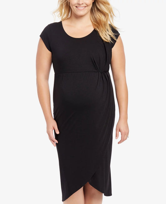 Plus Belted Wrap Front Maternity Dress