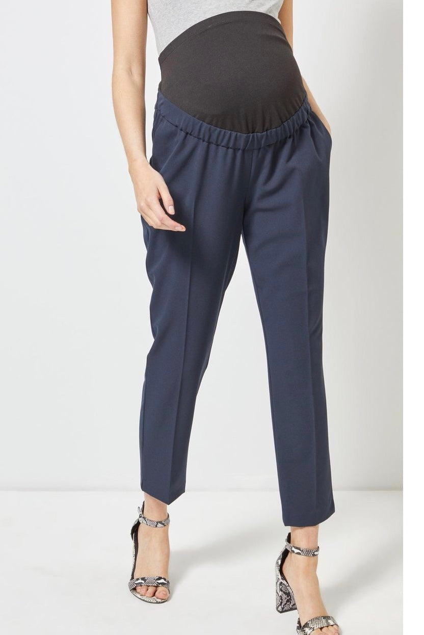 Tailored Navy Overbump Maternity Trousers