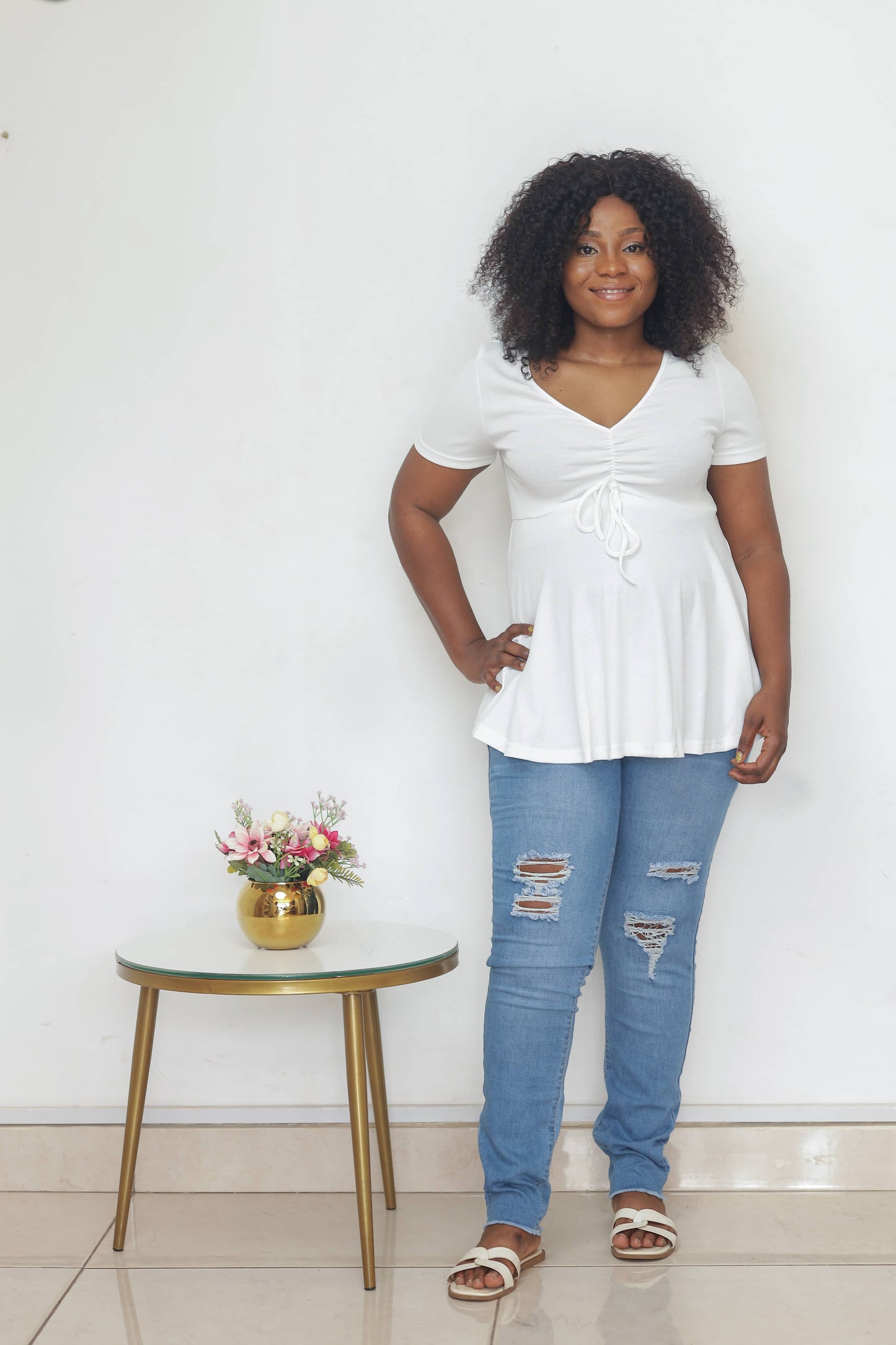 White V-neck Peplum Maternity Top