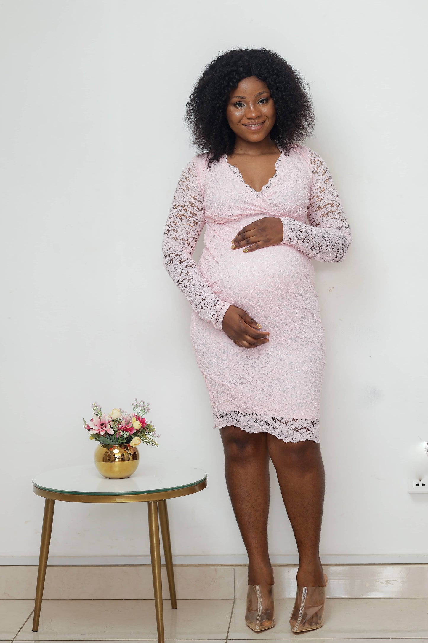 Pink Stretch Lace Maternity Dress